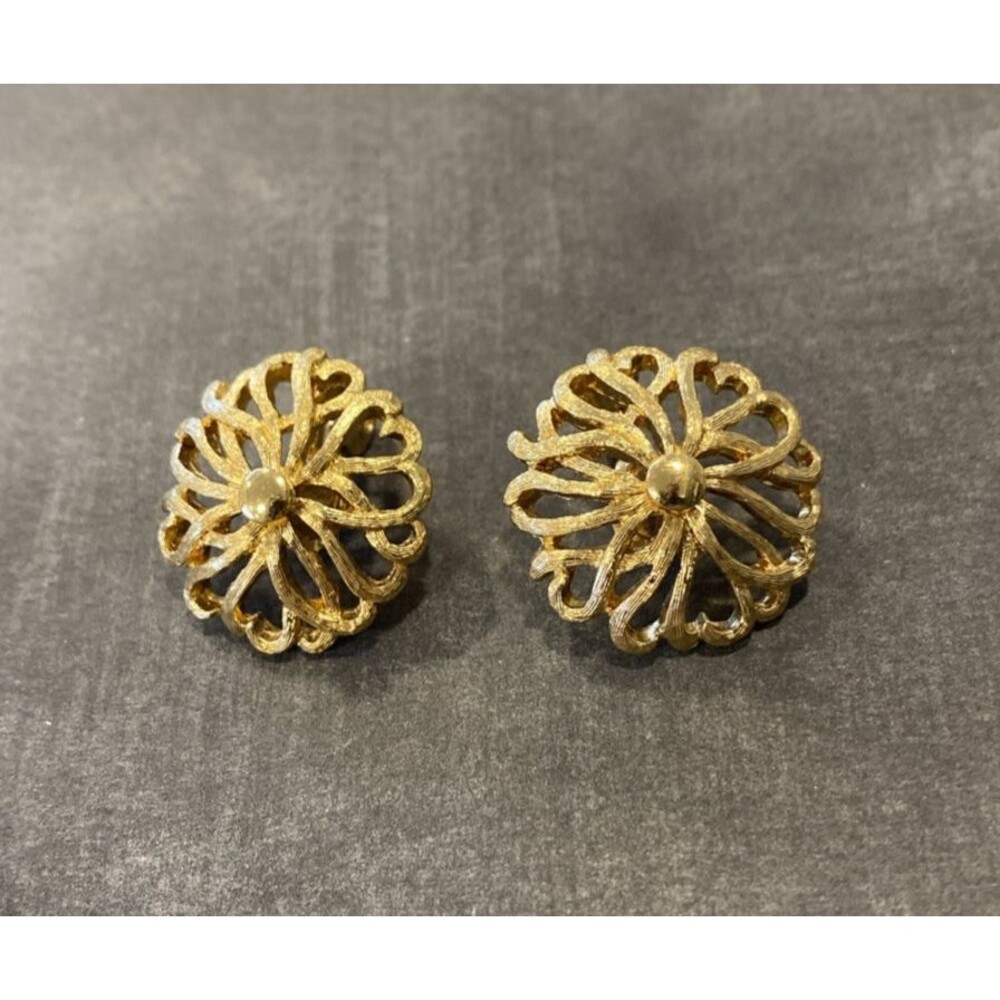 Monet Vintage Gold Tone Textured Earrings Clip On